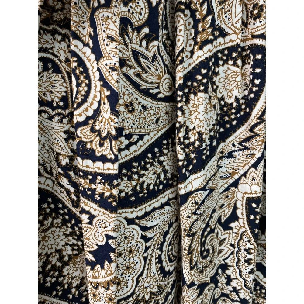 J. Crew Womens 0 Ivory Black Gold Paisley Sleeveless Pleated Fit and Flare Dress